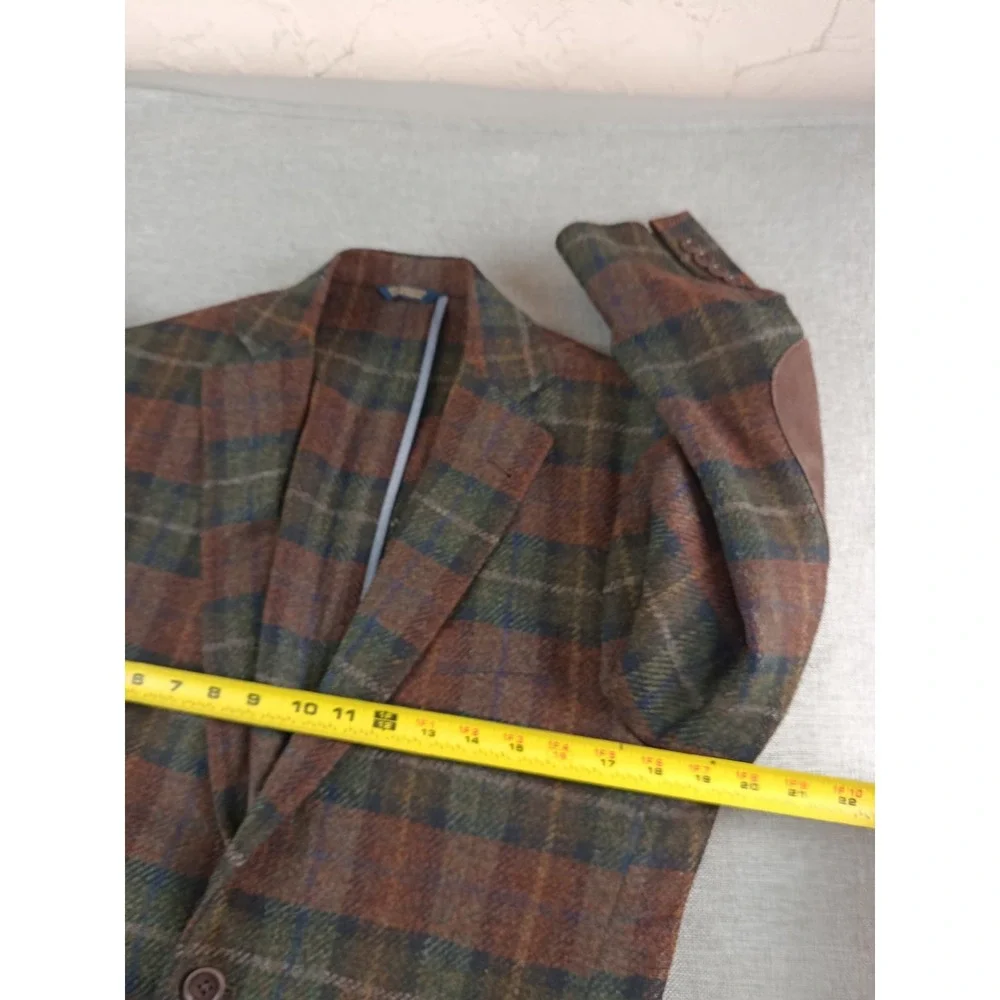 Brooks Brothers Fitzgerald Tweed Blazer Mens 38 S Plaid Wool Elbow Patches
